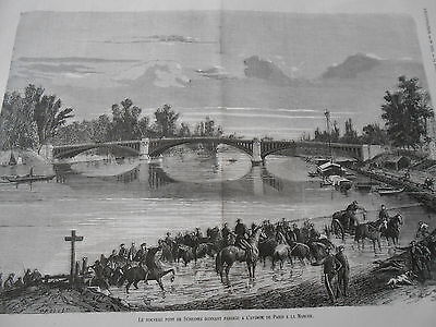 1874 engraving - The New Bridge of Suresnes passes avenue de Paris to the march