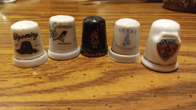 Vintage Thimbles Lot of 5  Porcelain Texas, Branson, Colorado, Wyoming, Atlanta