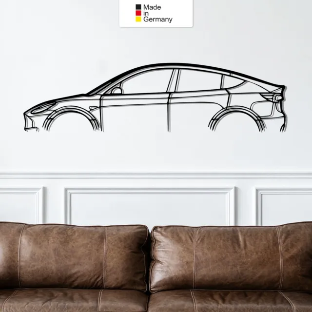 für TESLA MODEL Y, Metall Wandbild, Wanddeko, Auto Silhouette, Metal Wall Art