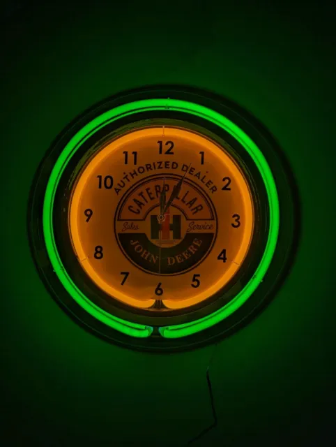 BRAND NEW John Deere Double Band Neon Clock / IH Neon Clock / Caterpillar Clocks