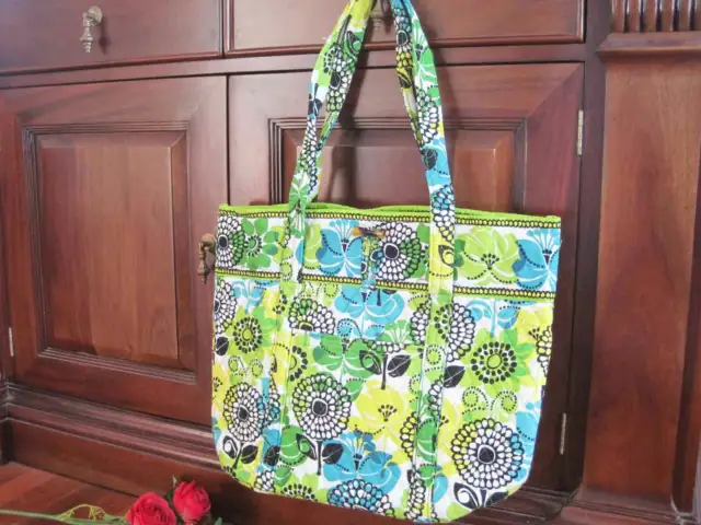 Pretty Green Flower Pocket Button Cotton Quilted GoodQuality Tote Mummy Hand Bag