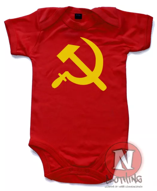 Naughtees Clothing Babygrow Hammer Sickle USSR Communist Era Red Cotton Babysuit