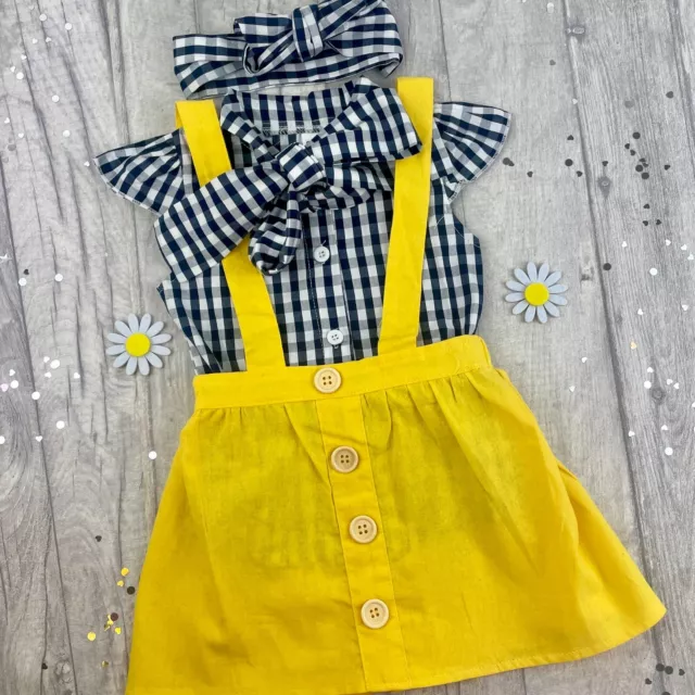 DRESS BABY TODDLER GIRL YELLOW GINGHAM OUTFIT, 3 Piece Set, Sizes 3 months to 2Y