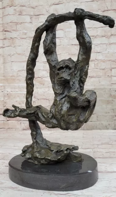 Ho Reparto Bronce Macizo Chimpancé Mono Estatua Swing Sobre BAR C Williams Obra