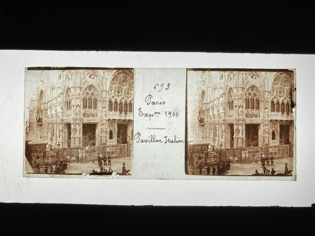 PARIS EXPO UNIVERSELLE 1900 PLAQUE VERRE 45x107 STEREOSCOPIQUE VERASCOPE RICHARD