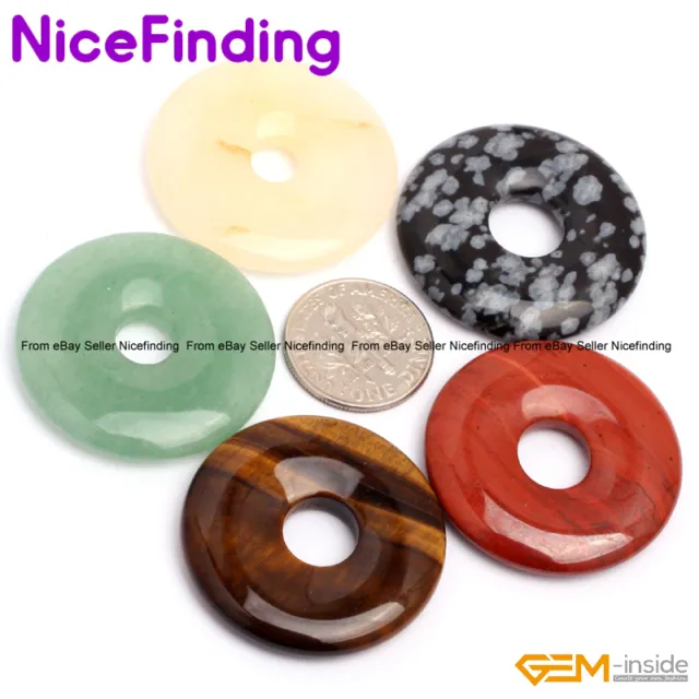 40mm Natural Round Donut Rings Gemstone Pendant Beads For Jewelry Making 1 Pcs