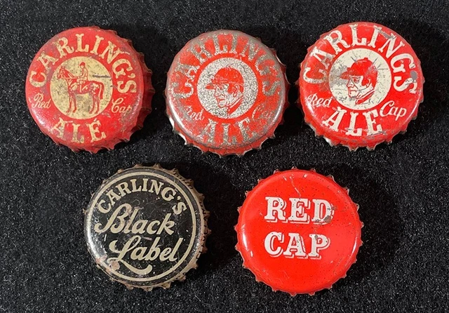 5 Carlings Cork Beer Bottle Cap Cleveland Ohio Black Label Red Cap Ale Crown Old
