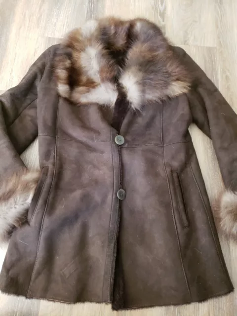 Blue Duck USA soft lamb fur shearling coat genuine sheepskin jacket S brown