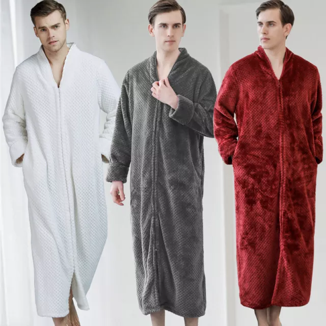 Hommes Flanelle Peignoir Nightgown Peignoir Pyjama Peluche Manches Longues Chaud 3