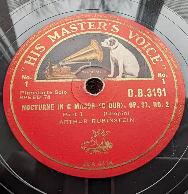 78 rpm  1937 - Arthur Rubinstein  Chopin Nocturnes Vol 1   6 x 12"  E+