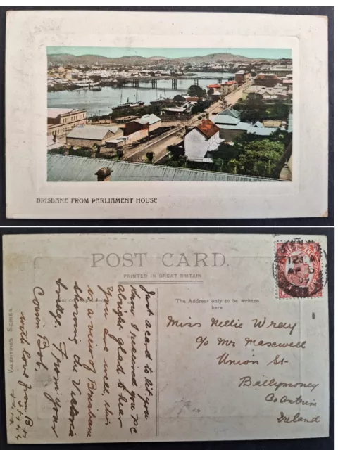 1909 Australia QLD Postcard-Parliament House ties 1d stamp cd Brisbane