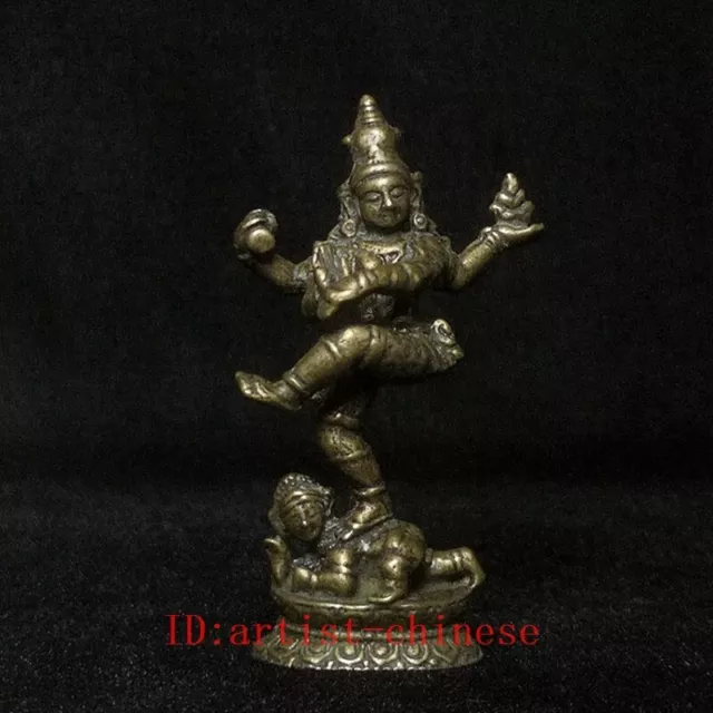 Old Chinese Bronze Carving Tibetan Four-armed Buddha Statue Collection H 6.3 CM