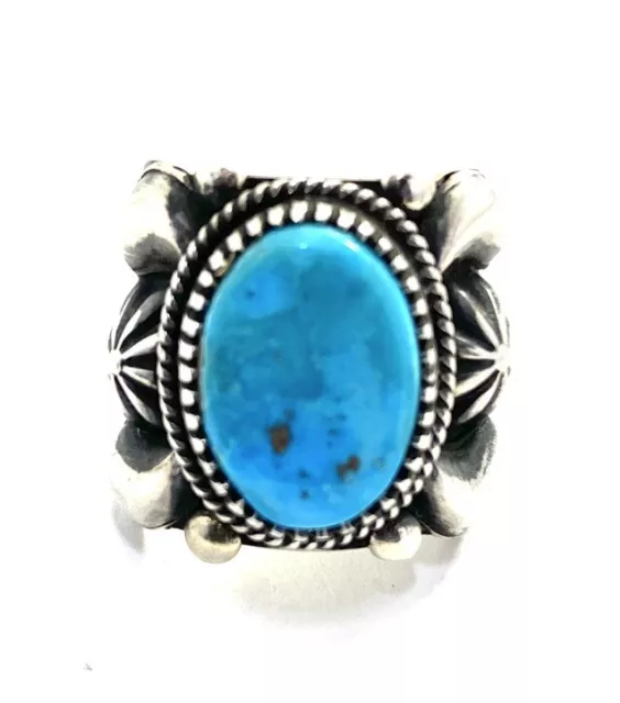 Native American Sterling Silver Navajo Handmade Turquoise Ring SZ  8