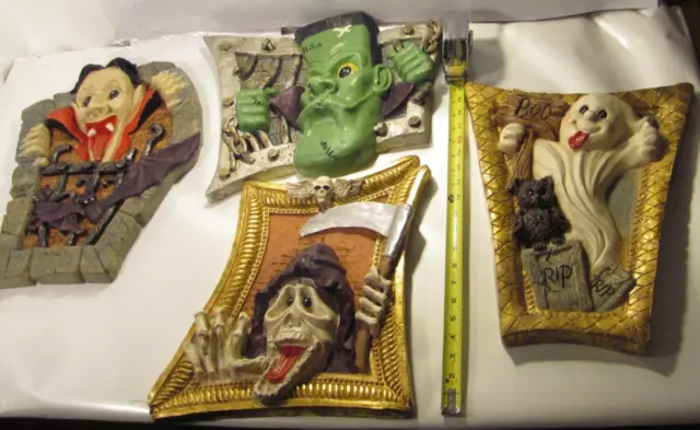 4 Spooky Hollow Wall Plaque Halloween Decorations Dracula Vampire Frankenstein