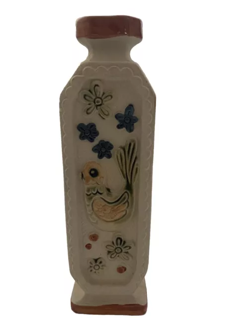 Birds Flowers  Takahasi Vase Ceramic VTG Embossed 8"