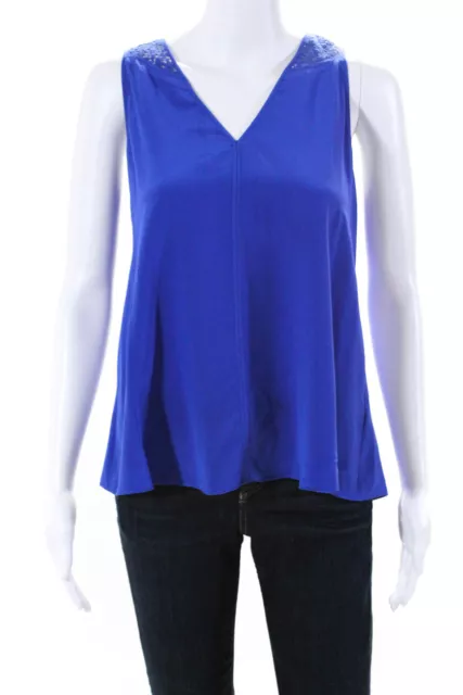 Rebecca Taylor Womens V-Neck Lace Detailed Blouse Top Blue Size 0