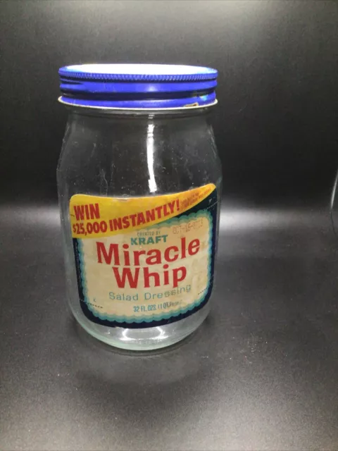 Vintage Kraft Miracle Whip Salad Dressing Jar With Lid and Label 48 Oz 1  and a Half Quart. 