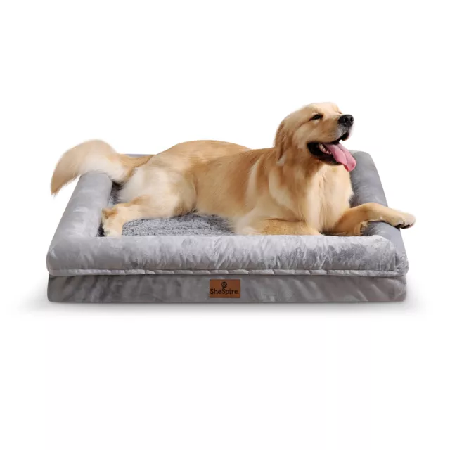 Gray Pet Sofa High Bolster Orthopedic Memory Foam XX-Large Dog Bed with Cover