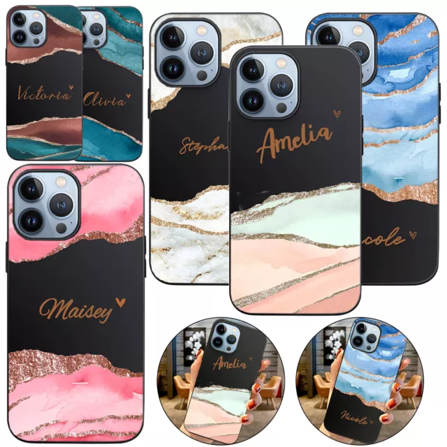 Personalized Name For iPhone 14 Pro 13 12 11 Xs MAX XR 8 Marble Phone Case Cover