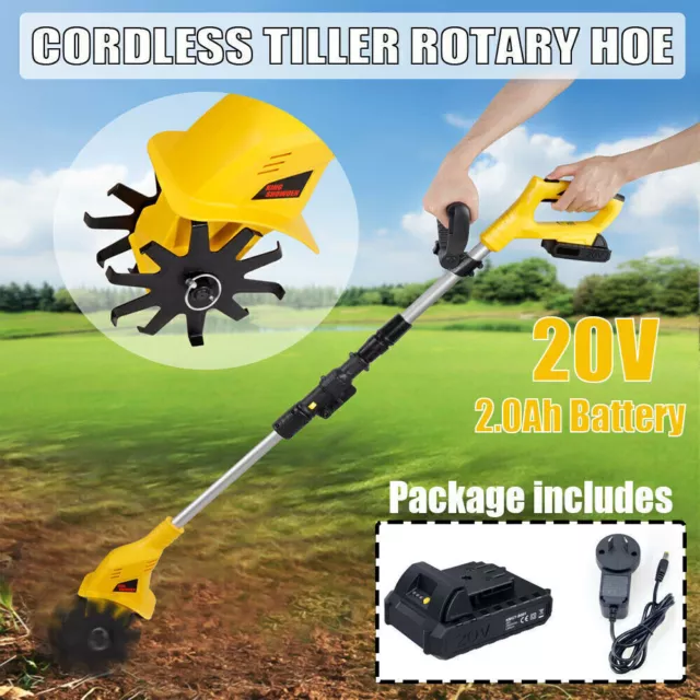 20V Mini Garden Electric Cultivator Tiller Rotary Hoe & Li-Ion Battery & Charger