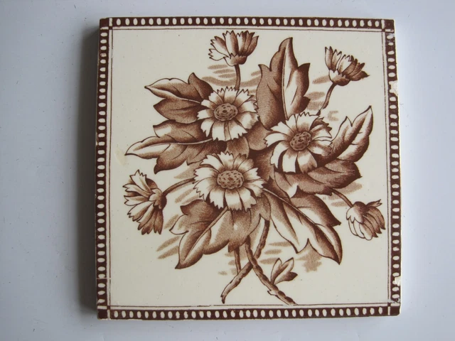 ANTIQUE VICTORIAN H A OLLIVANT TRANSFER PRINT FLORAL WALL TILE No. 399 - c1890
