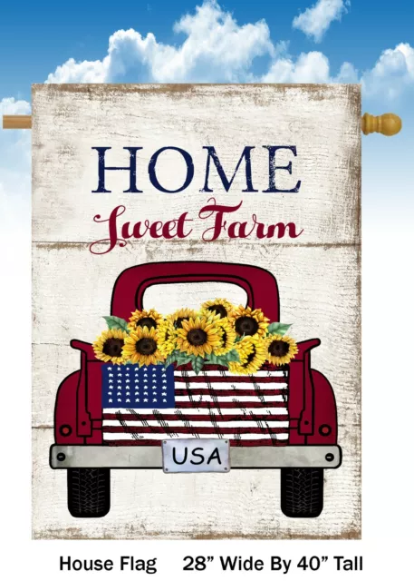 Home Sweet Farm  Red Truck   House Flag Quality Double Sided  28x40