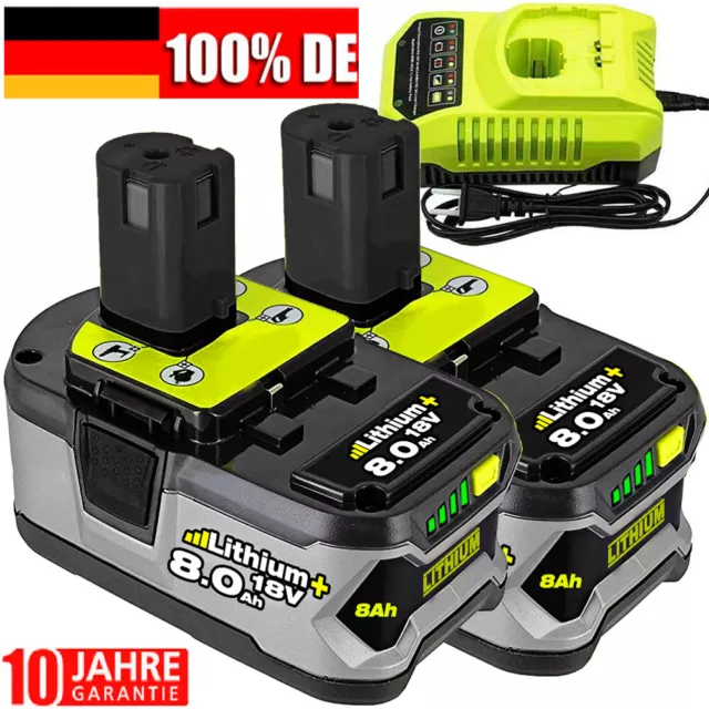 2 batterie 18 V 8,0 Ah per batteria/caricabatterie al litio RYOBI One Plus HP RB18L50 P108