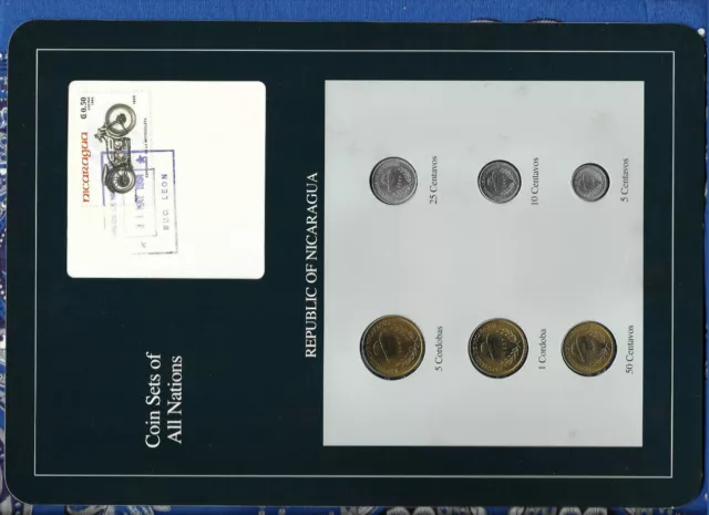 Coin Sets of All Nations Nicaragua w/card UNC 1,5 Cordobas 5,10,25,50 Ctvs 1987