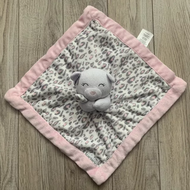 Carter’s Leopard Print Bear Lovey Security Baby Infant Blanket Gray Pink 13”