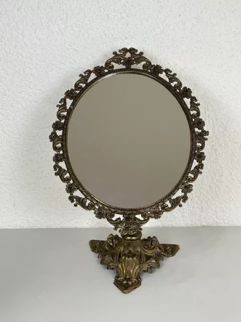 Ancien XXème très beau miroir en laiton ajouré décor floral