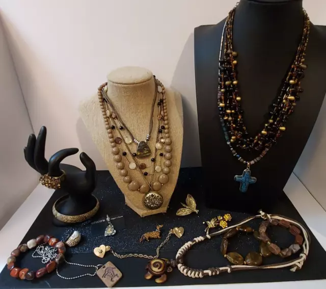 Vintage to Now Costume Jewelry Lot 19 Necklaces Rings Bracelets Resell or Wear