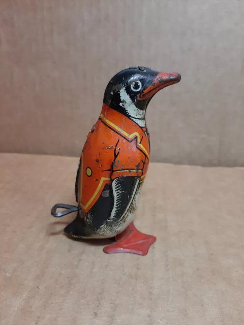 Vintage 1940's J Chein & Company Penguin Wind Up Walking Tin Toy