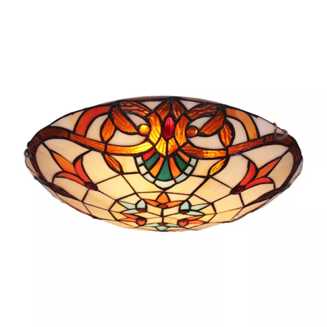 Tiffany Style Victorian Gorgeous Flower Motif Shade Flush Mount Ceiling Light