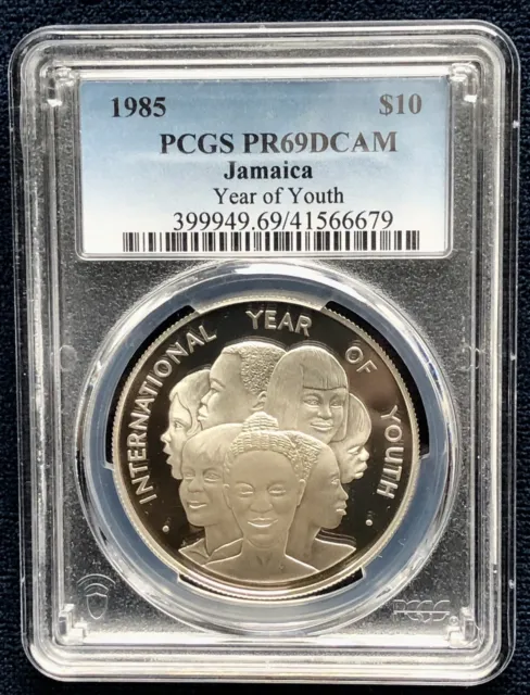Top Pop Jamaica 1985 $10 Silver Deep Cameo Proof Pcgs Pr-69 Dcam - Year Of Youth