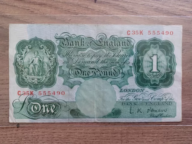 One Pound Bank Of England Note Cashier O'brien C35K 555490