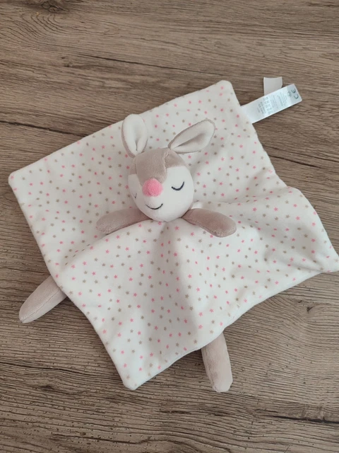 DOUDOU PLAT OBAIBI FAON BICHE BLANC BEIGE ETOILE ROSE etat neuf