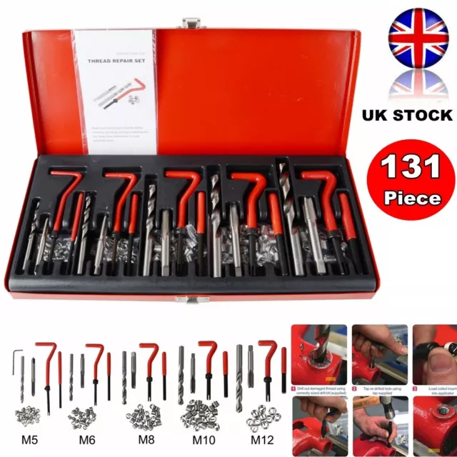 131 Piece Helicoil Metric Thread Repair Kit M5 M6 M8 M10 M12 Twist Drill Bits UK