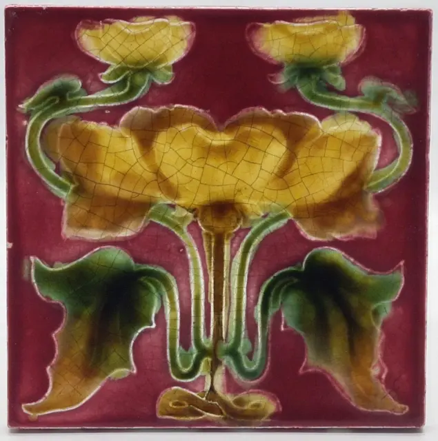 Antique Fireplace Tile Art Nouveau Floral Design T & R Boote Ltd C1905 AE3