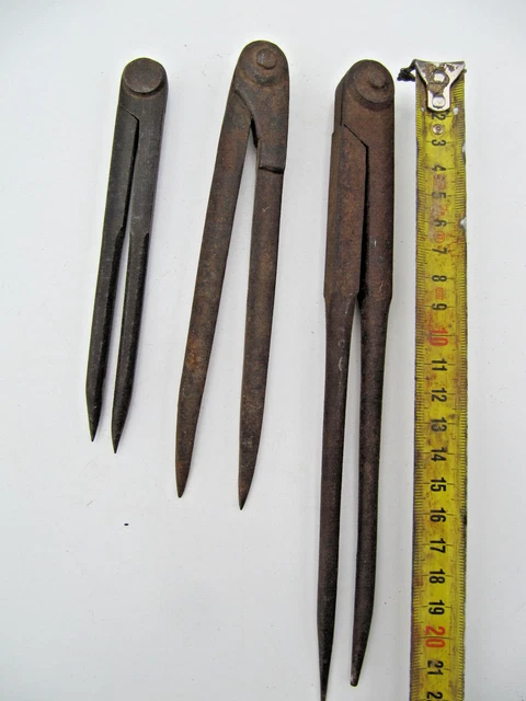 Lot De 2 Compas Anciens En Acier Inoxydable - Art Populaire, Bon état, Origine France