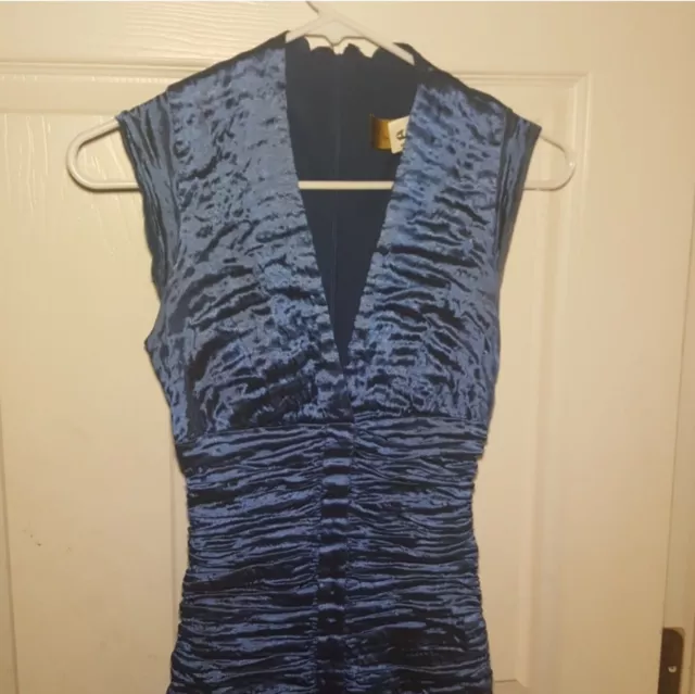 Nicole Miller Botique Blue Techno Crinkle Stretch Taffeta Dress Size4  MSRP $450 2