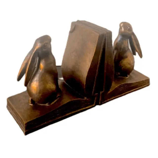 Bunny Bookends in Bronze Color a Rustic Rabbit Book Ends - Pair Set