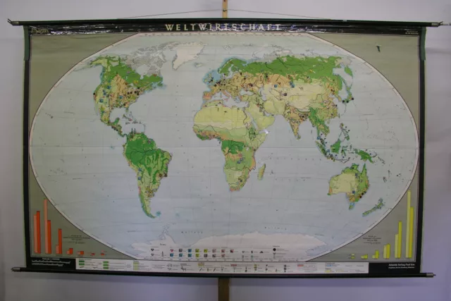 Schulwandkarte schöne Weltkarte Weltwirtschaft 247x150cm vintage world map ~1955