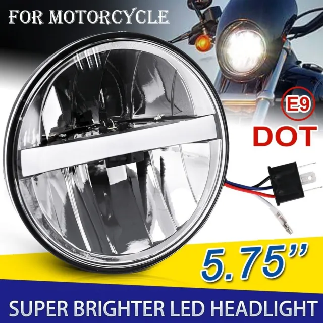 Black 5.75" LED Motorcycle Headlight Projector High/Low Beam Halo Motorbike 12V