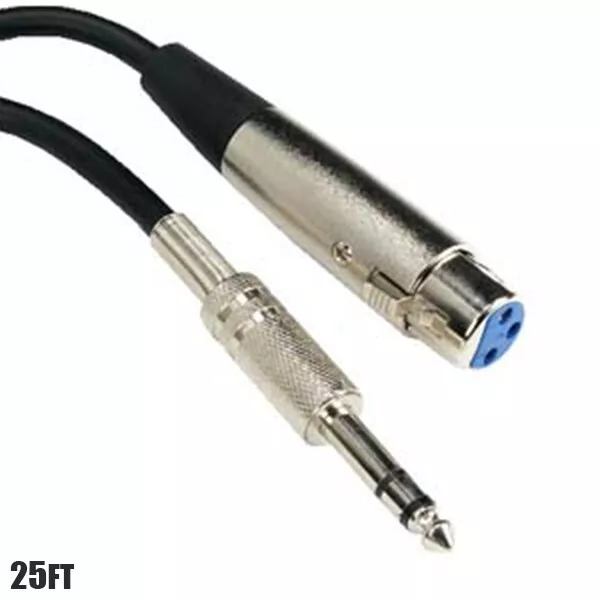 25FT XLR 3-Pin Female to 6.35mm 1/4" Stereo Male Microphone Balanced Audio Cable