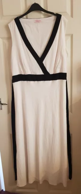 Simply Be Off White & Black Fully Lined Linen Mix Sleeveless Dress - size 22