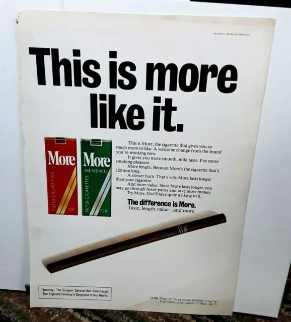 1978 More Cigarettes Vintage Print Ad 70s