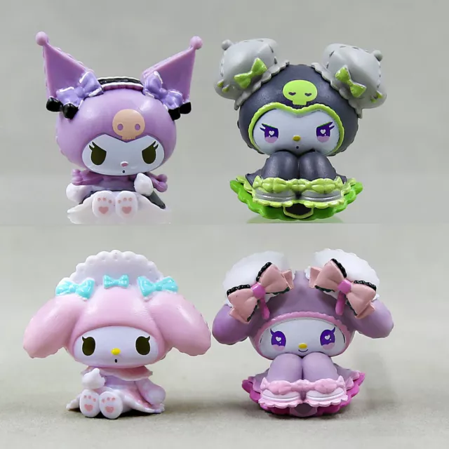 4pcs Cute My Melody Kuromi Bow Figure PVC Doll Toy Cake Toppers Set Gift