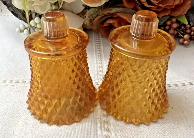 Set 2 Homco Diamond Point Amber Votive Cup Peg Candle Holders w/grommets