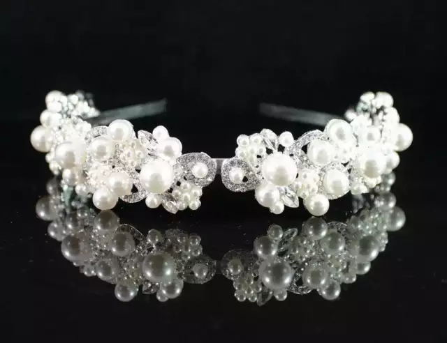 Flower Pearl Austrian Rhinestone Crystal Tiara Headband Bridal Wedding H1865