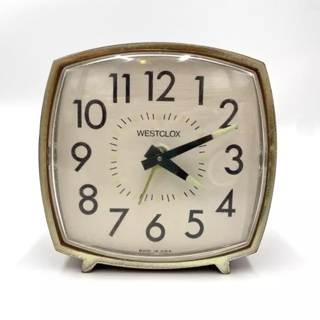 Vintage Westclox Alarm Clock Made in USA Faux Wood Luminous 3.25" wide